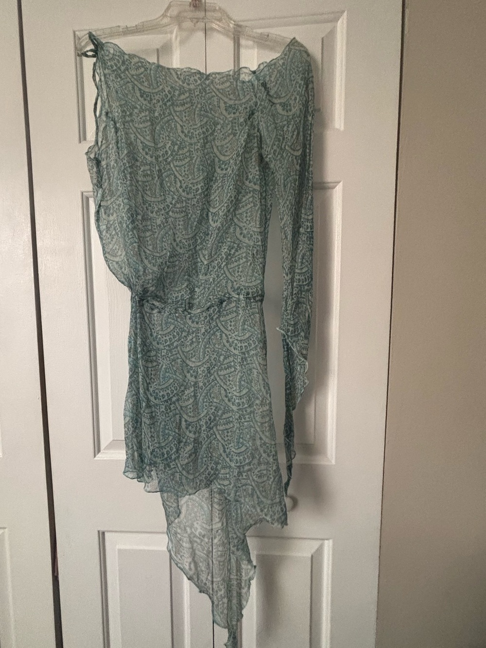 Sisley sheer blue and green Asymmetrical dress or beach cover up size large